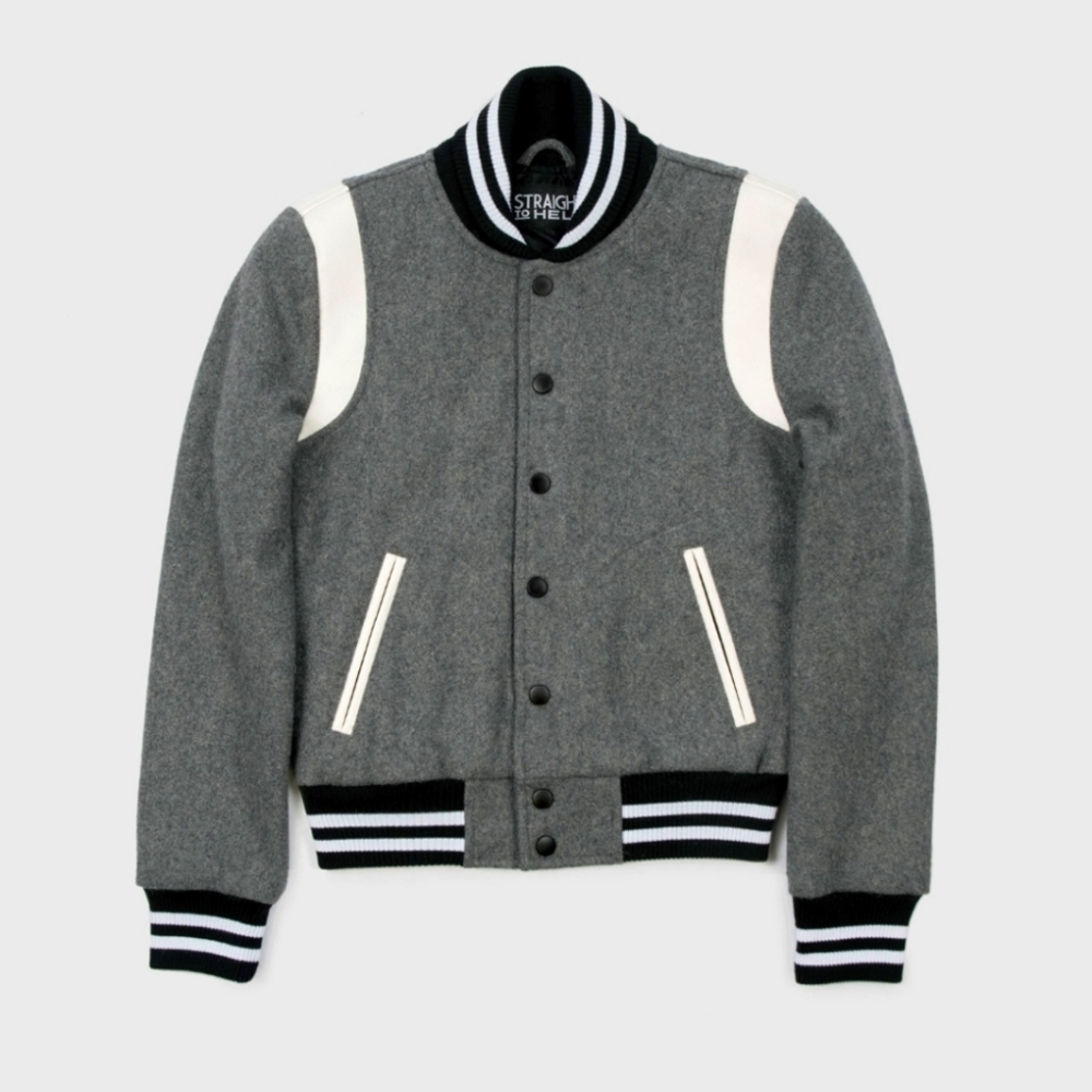 Straight to Hell Apparel Ace Grey Letterman Jacket